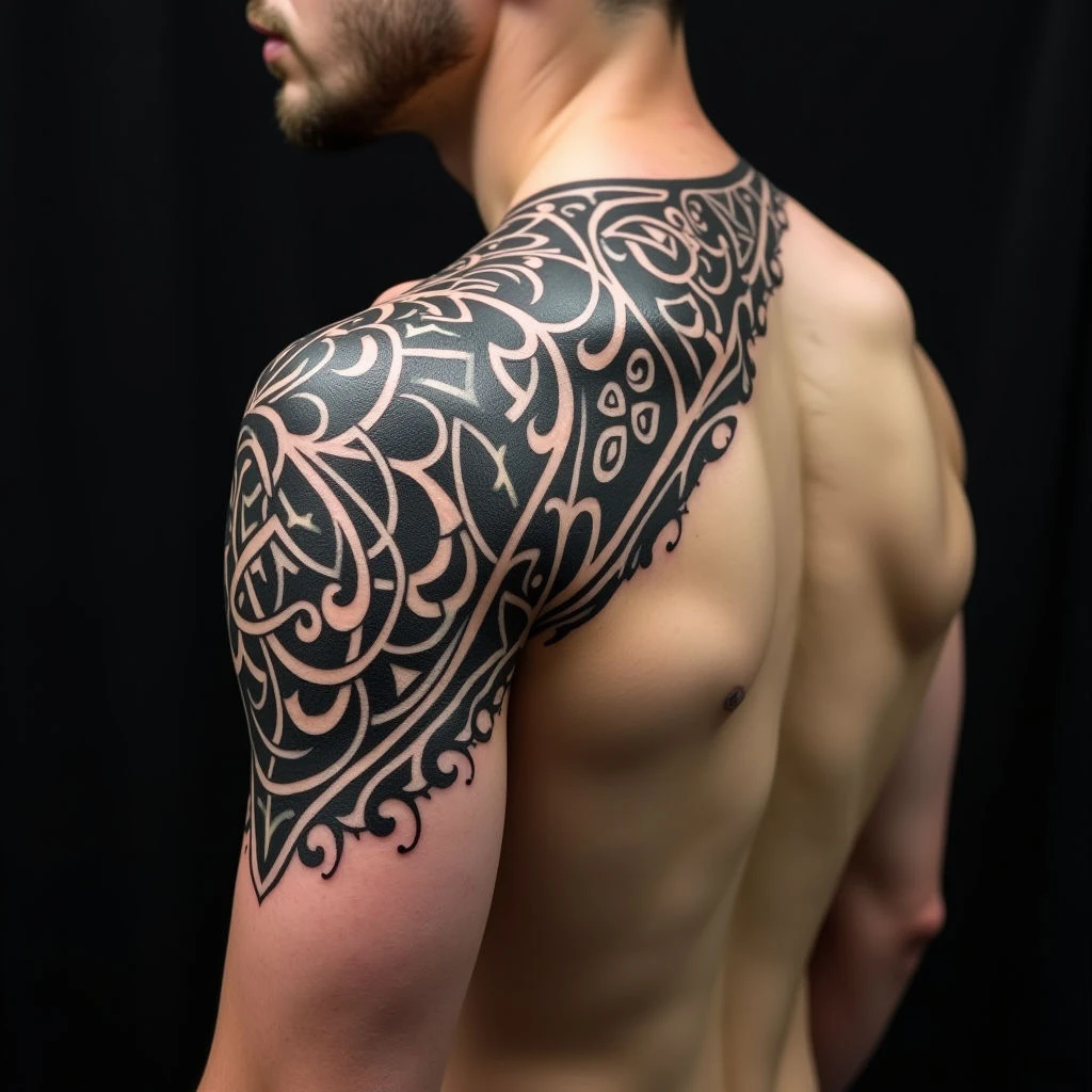 Intricate Tribal Shoulder Tattoo Design