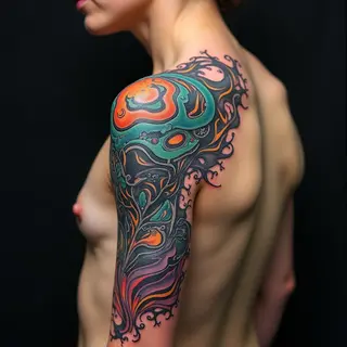 Intricate Biomechanical Shoulder Tattoo Design