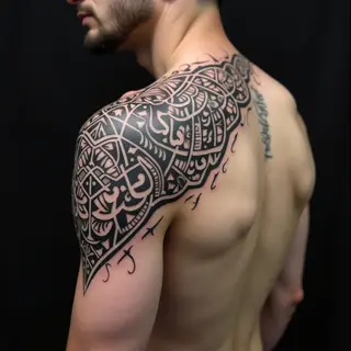Geometric Script Shoulder Tattoos: Temporary Designs for Men