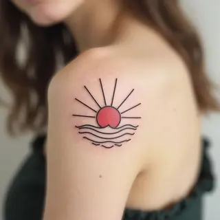 Minimalist Sun and Waves Tattoo Design
