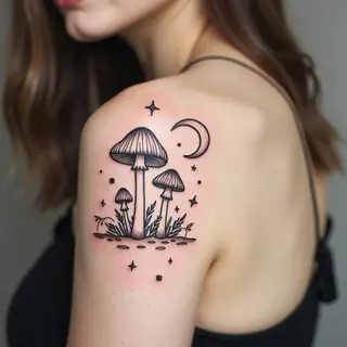Enchanting Mushroom Flash Tattoo Design