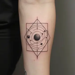 Fine Line Solar System Tattoo on Forearm