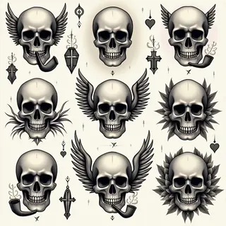 American Traditional Skull Flash Sheet Tattoo Design