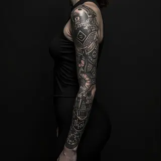 Sleeves of Shadow: Blackout Tattoo Inspiration for Women