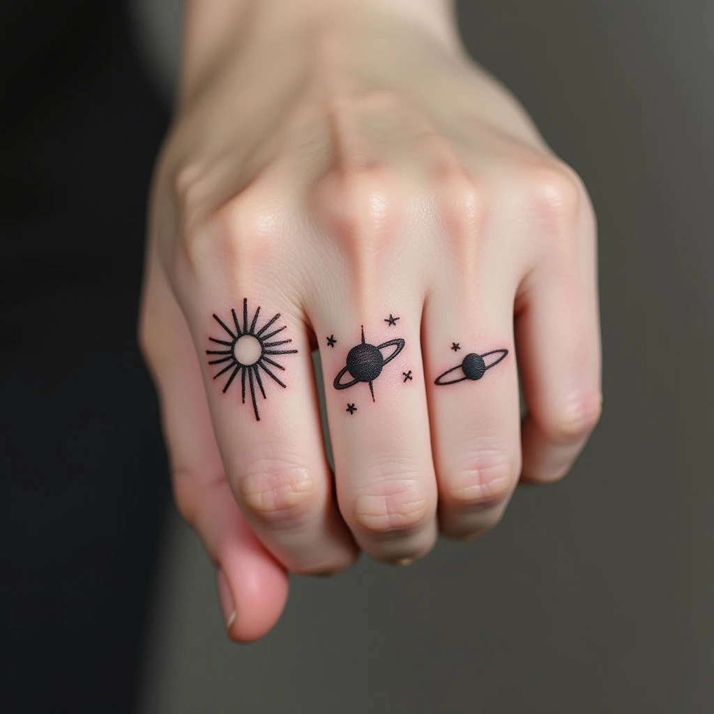 Minimalist Solar System Finger Tattoos: A Celestial Touch