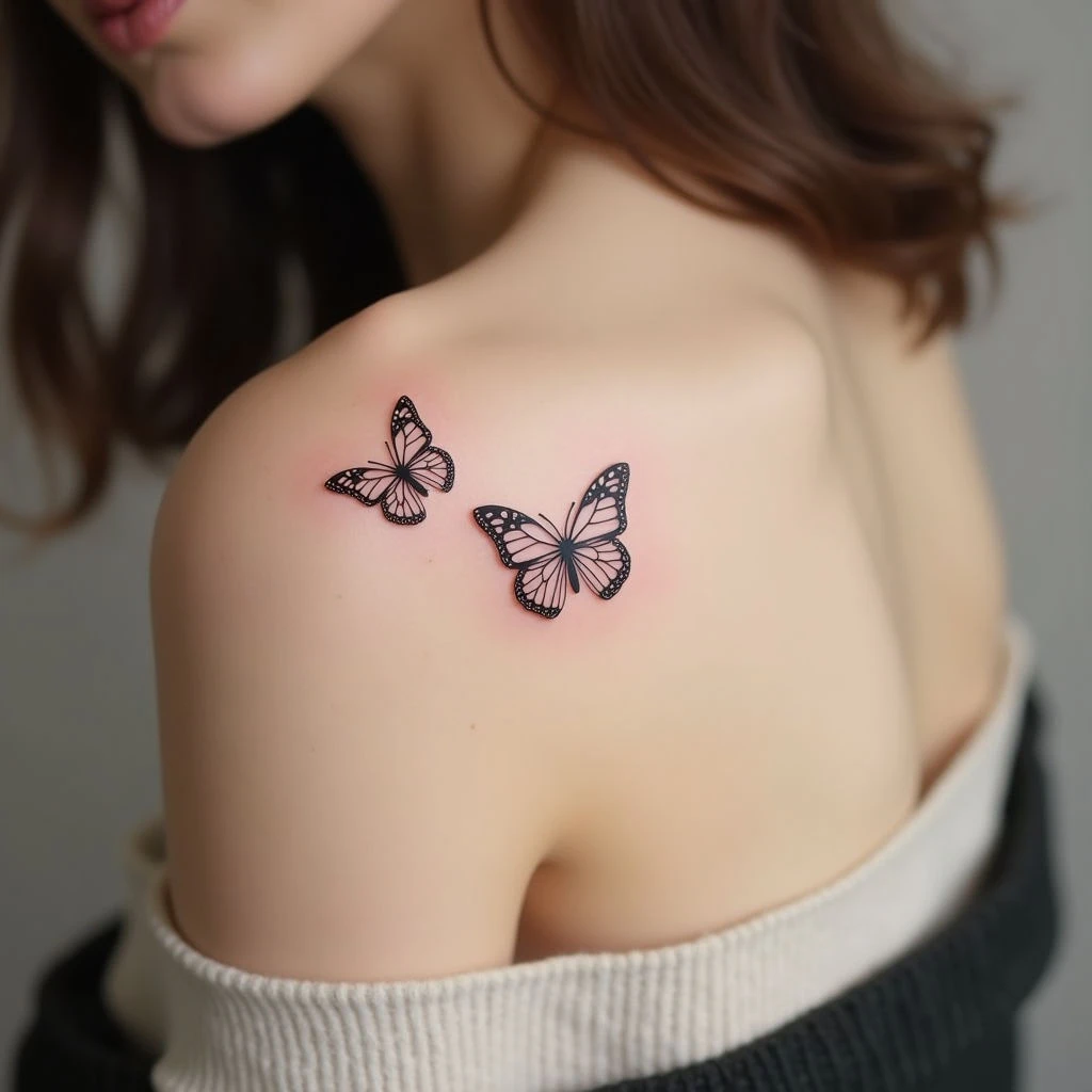 Delicate Butterfly Duo: A Minimalist Tattoo Design