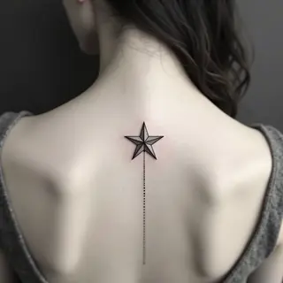 Minimalist Star Tattoo on Upper Back