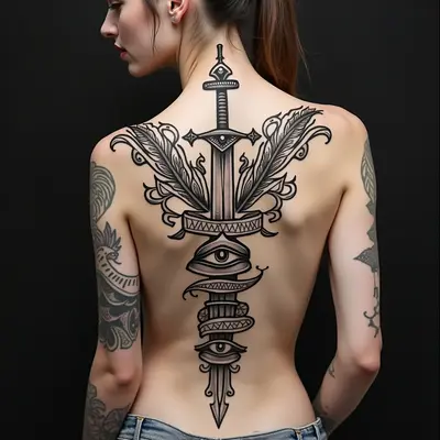 Tribal-Inspired Tattoo Designs: Swords, Banners & Symbolic Eyes