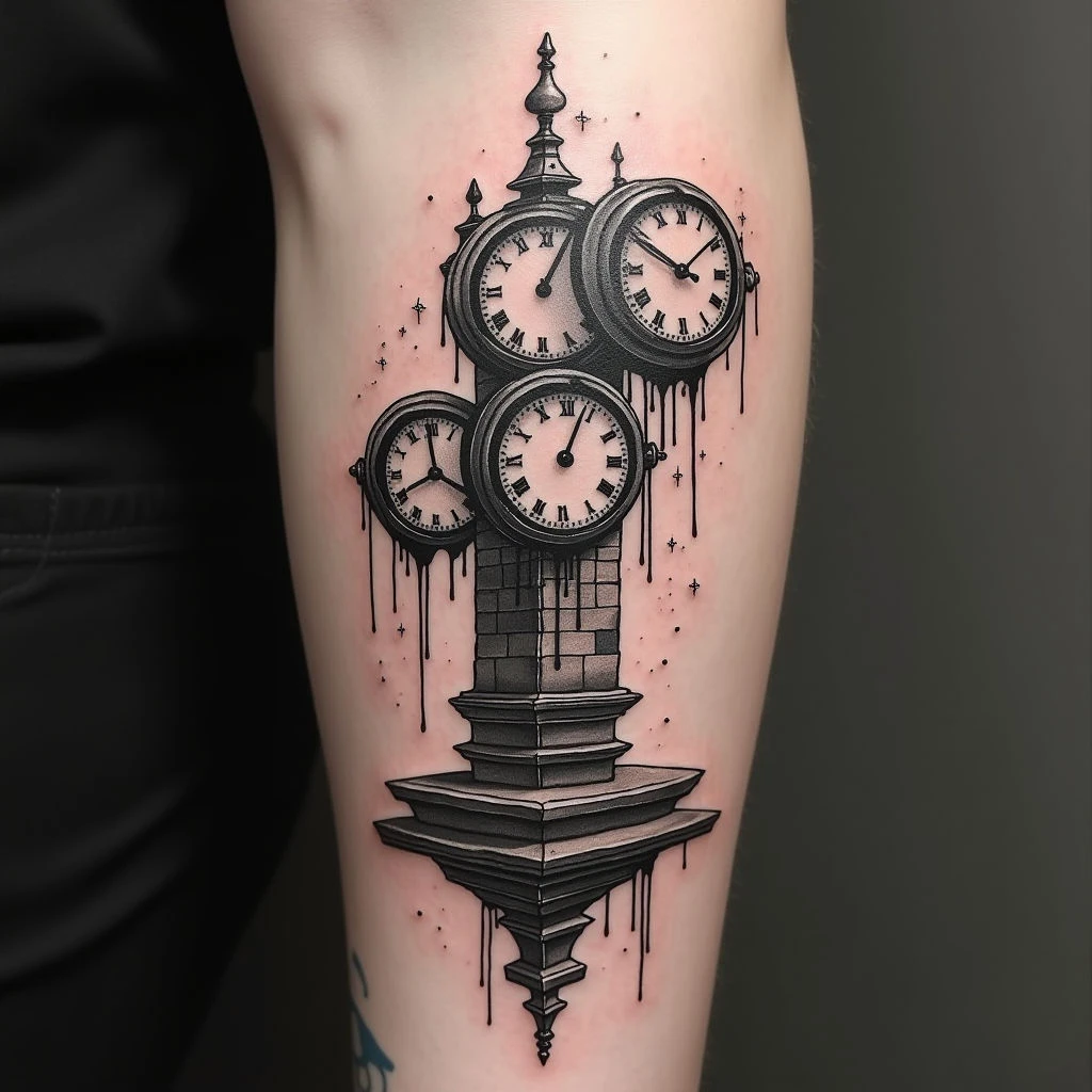 Melting Architecture: A Surrealist Dreamscape Tattoo