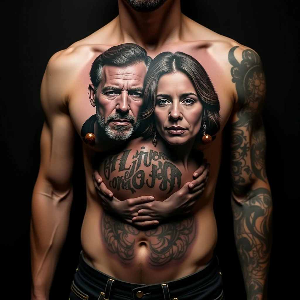 Surreal Mom & Dad Tattoo for Boys: A Leg Design