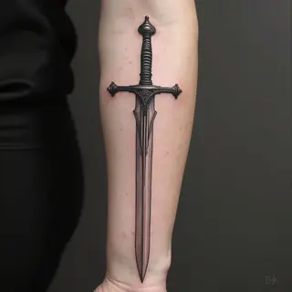 Minimalist Sword Tattoo on Forearm
