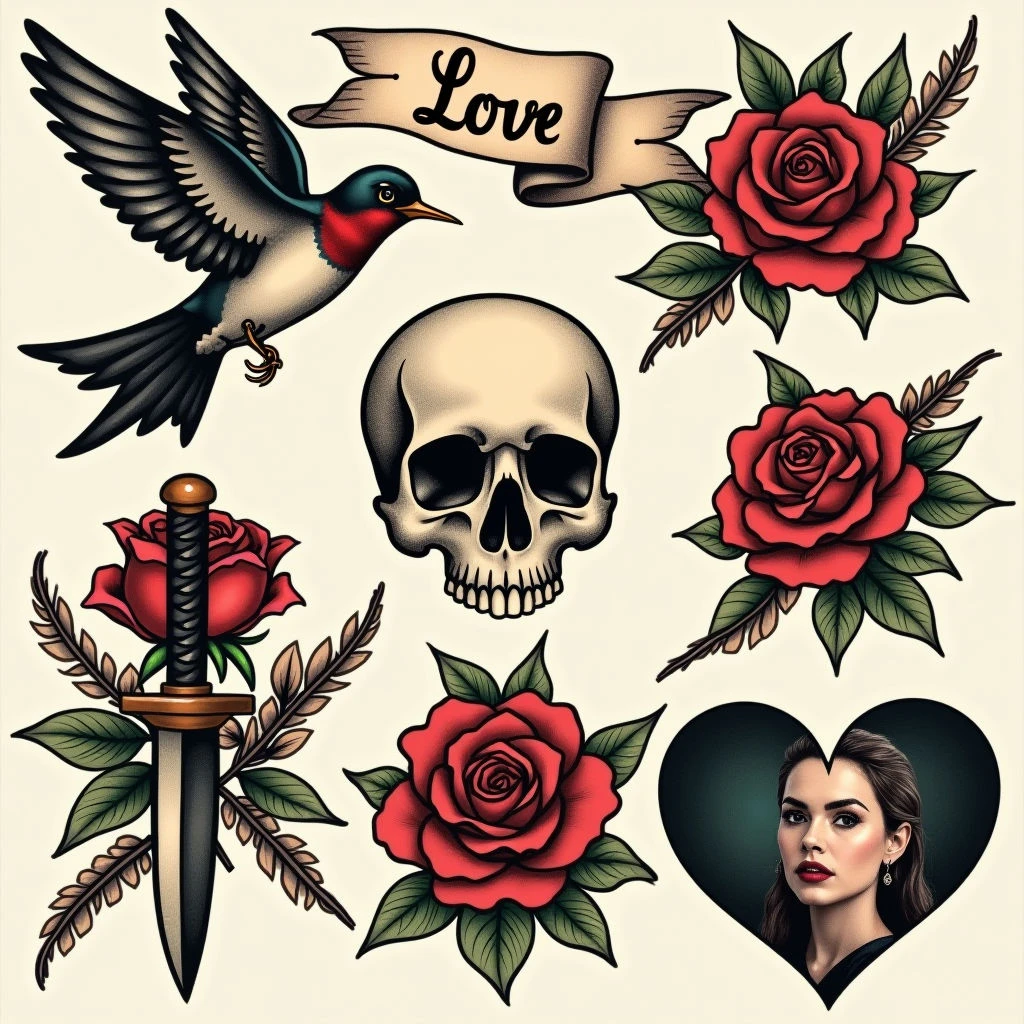 American Traditional Tattoo Flash Sheet Inspiration