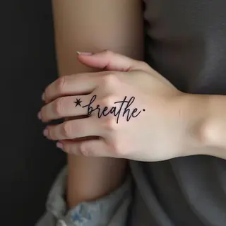 Minimalist 'Breathe' and Star Tattoo on Hand