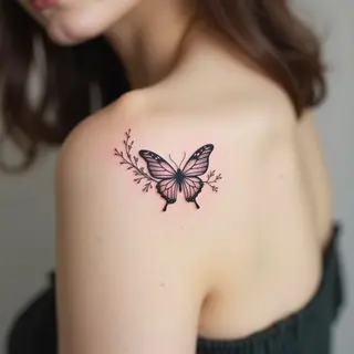 Delicate Butterfly and Floral Ankle Tattoo Design