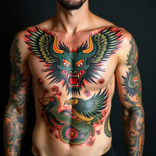 Mythic Chest Piece: A Traditional Japanese Tattoo Exploration