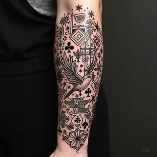 Eclectic Tattoo Collage: A Traditional Journey