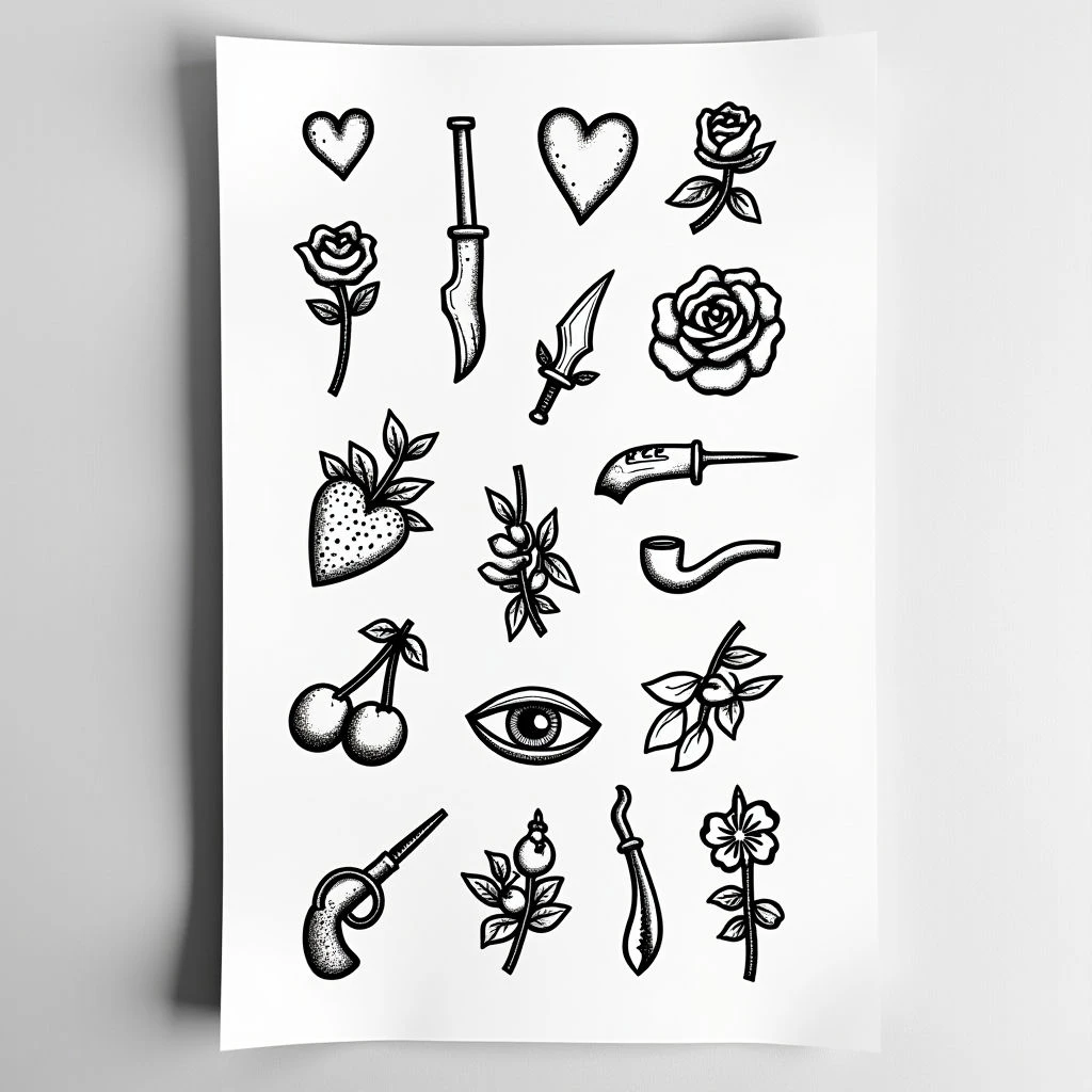 Illustrative Tattoo Flash Sheet Design Inspiration