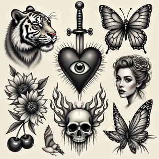 Illustrative Tattoo Design: A Collection of Symbols
