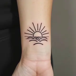 Minimalist Sun and Wave Tattoo Design