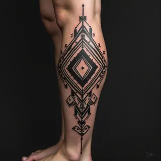 Geometric Tribal Calf Tattoo Design
