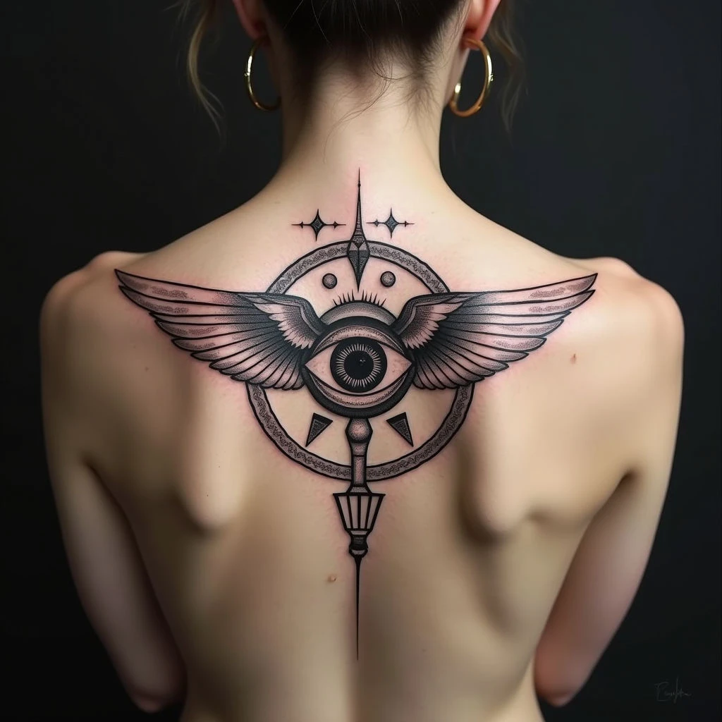 Neo-Traditional Eye Tattoo on Back