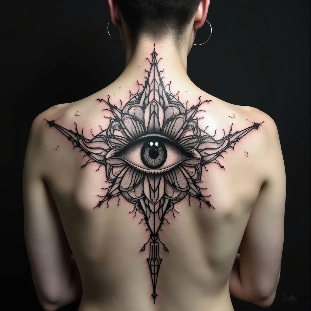Intricate Geometric Back Tattoo Design