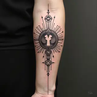 Geometric and Symbolic Forearm Tattoo