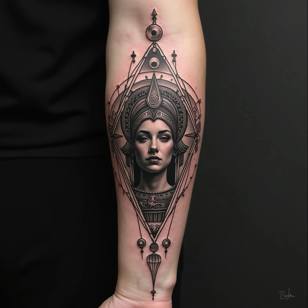 Geometric Ornamental Forearm Tattoo Design