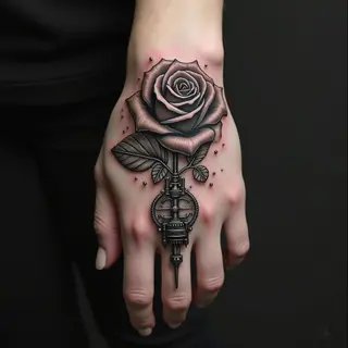 Surreal Rose Hand Tattoo: A Biomechanical Bloom