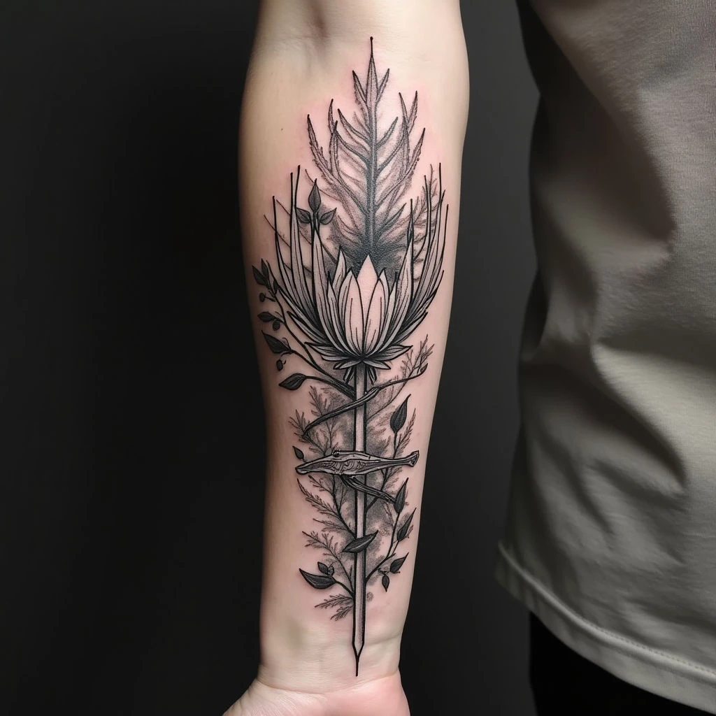 Illustrative Tattoo Design on Forearm