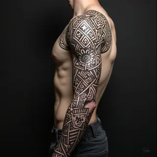 Intricate Islamic Geometric Full Sleeve Tattoo