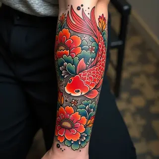 Vibrant Japanese Irezumi Sleeve in Progress