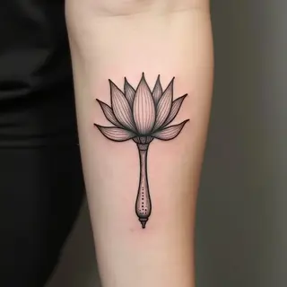 Minimalist Lotus and Ankh Tattoo Design