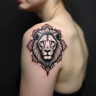 Majestic Lion within a Geometric Mandala: A Symbol of Strength and Balance