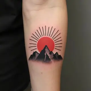Mountain Sunrise Traditional Tattoo Design