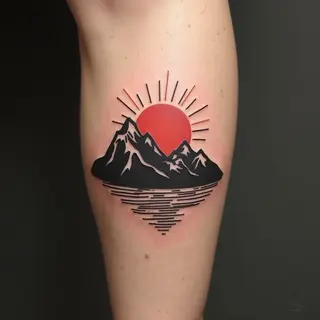 Traditional Mountain Sunrise Tattoo Design