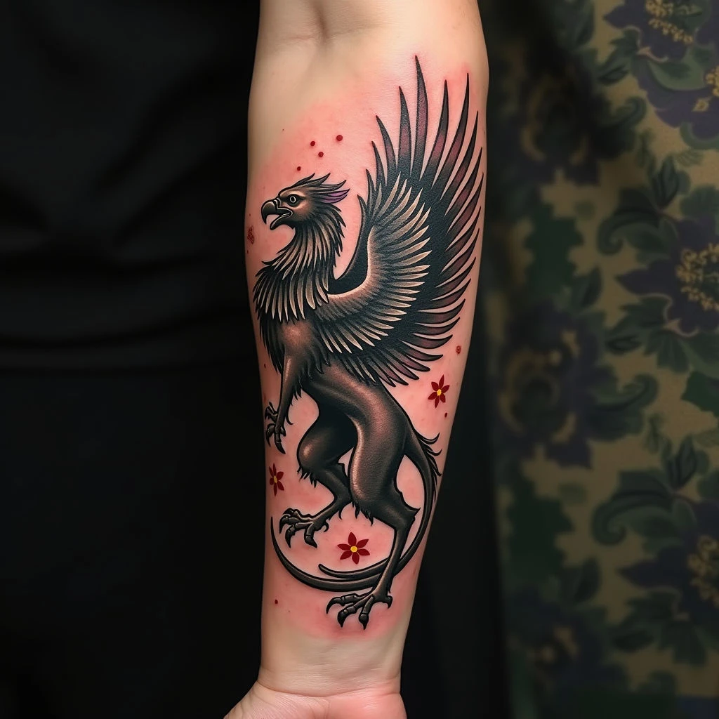 Neo-Traditional Mythical Creature Forearm Tattoo