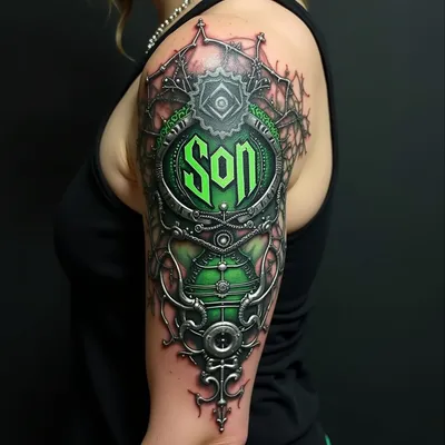 Bio-Organic Son's Name Tattoo Designs