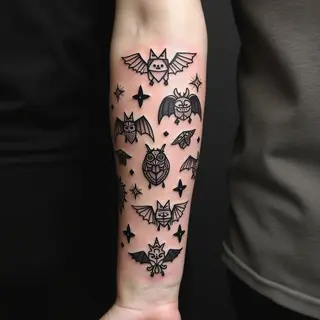 Patchwork of Dark Omens: A Blackwork Forearm Tattoo Collection