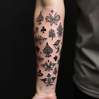 Patchwork of Traditional Motifs: A Blackwork Forearm Tattoo Collection
