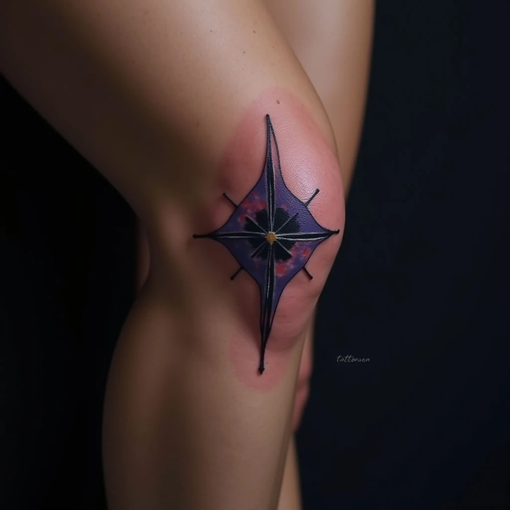 Knee Tattoos for Women: Beautiful Fine-Line Designs in Blue & Purple