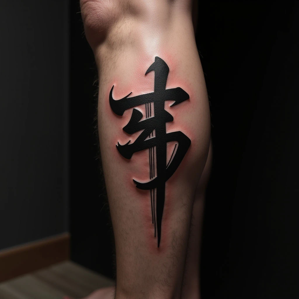 Lower Leg Calligraphy Sleeve Tattoos: Stunning Black & Grey Designs