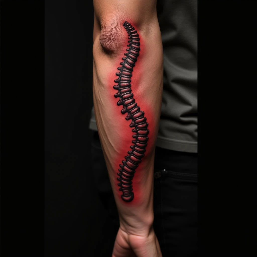 Surreal Spine Tattoos for Men: Small Red Designs