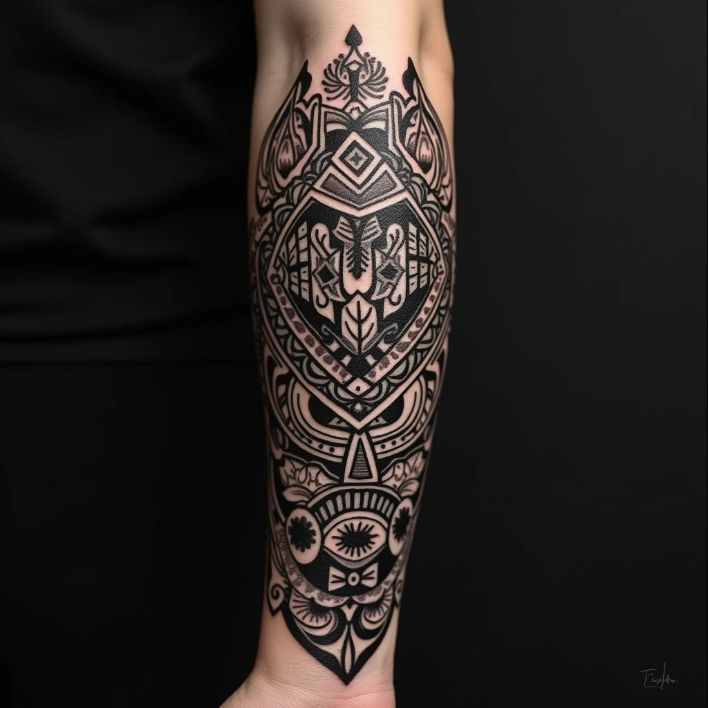 Intricate Polynesian Forearm Tattoo Design