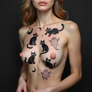 Spooky Halloween Flash: Cats & Ghosts Tattoo Designs