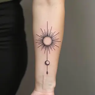 Minimalist Sun and Moon Tattoo on Forearm