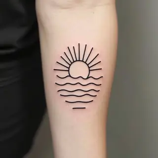Minimalist Sun and Wave Tattoo: A Gentle Horizon
