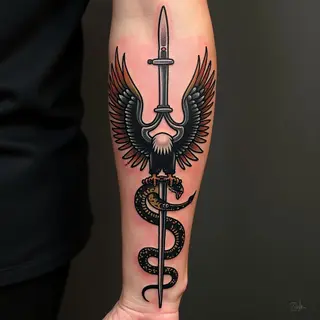 Surgical Tools & Wildlife: A Traditional Forearm Tattoo