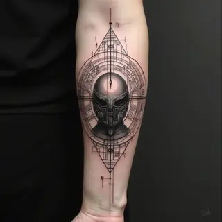 Surreal Geometric Forearm Tattoo: A Cosmic Dreamscape