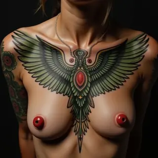 Green Biomechanical Sternum Tattoos for Women: Unique Designs & Meaning